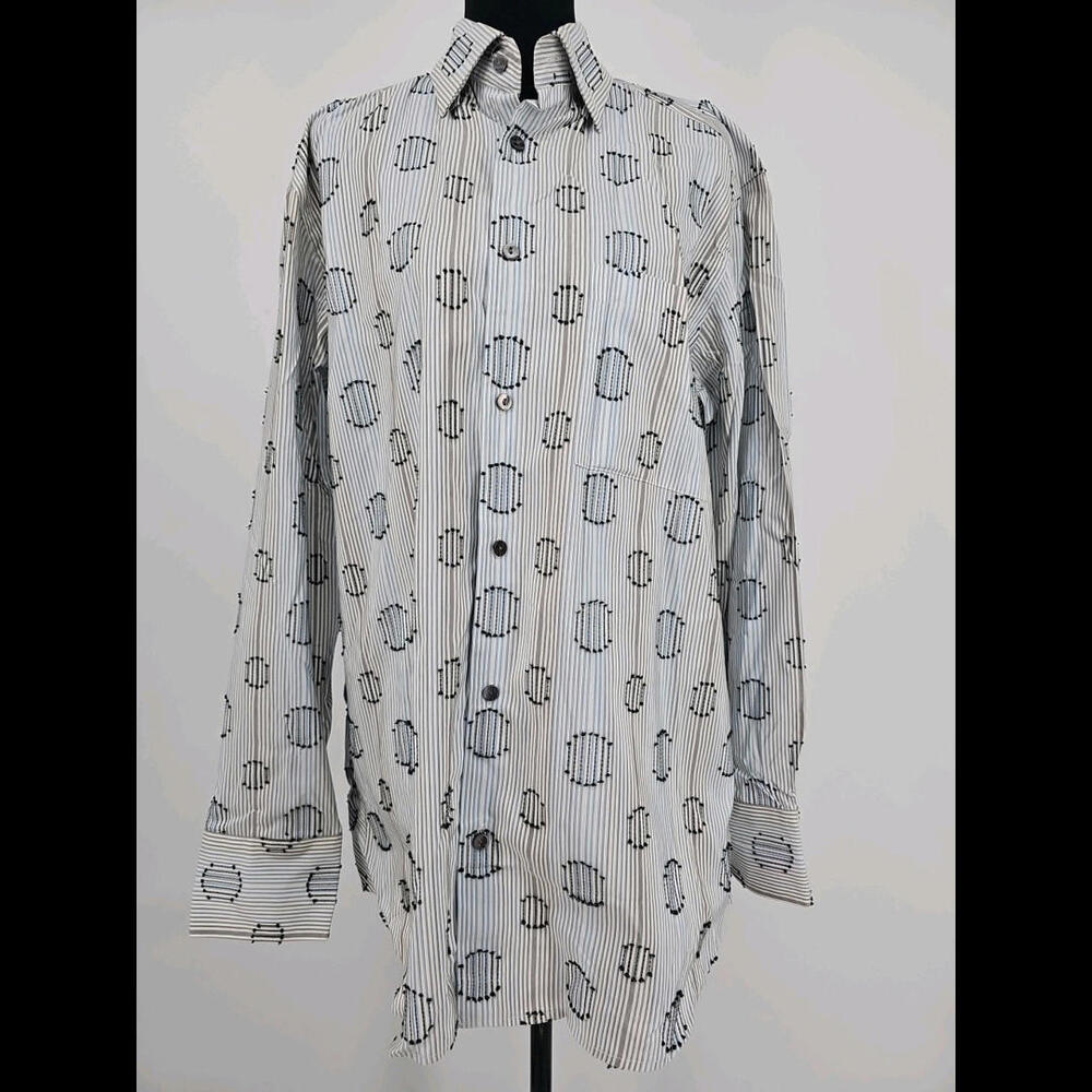 Jhane‎ Barnes Men's Modern Stripe Shirt Silk Blend Medium Western